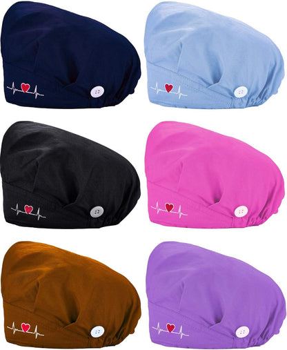 6 Pieces Bouffant Cap with Buttons Adjustable Elastic Head Wrap Covers with Sweatband for Women Men, One Size V1258-DP02-C-2202