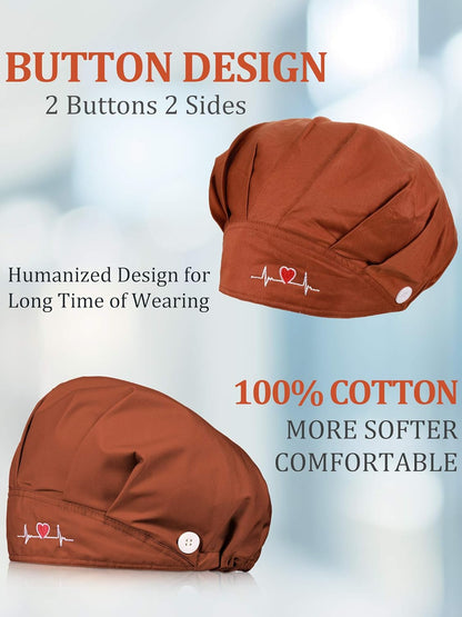 6 Pieces Bouffant Cap with Buttons Adjustable Elastic Head Wrap Covers with Sweatband for Women Men, One Size V1258-DP02-C-2202