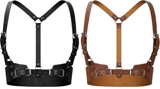 2 Pcs Women Leather Waist Belt Leather Harness for Women Fashion Body Chain Adjustable Waist Belt for Party V1258-DP02-C-2204