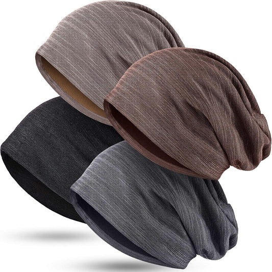 4 Pieces Slouchy Beanie Hat Sleeping Cap Baggy Skull Knit Sleeping Hat Headwear Head Wrap Cap for Men Women V1258-DP02-C-2205