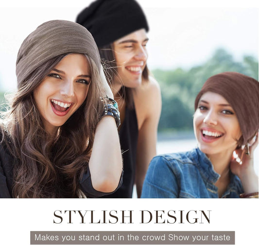 4 Pieces Slouchy Beanie Hat Sleeping Cap Baggy Skull Knit Sleeping Hat Headwear Head Wrap Cap for Men Women V1258-DP02-C-2205