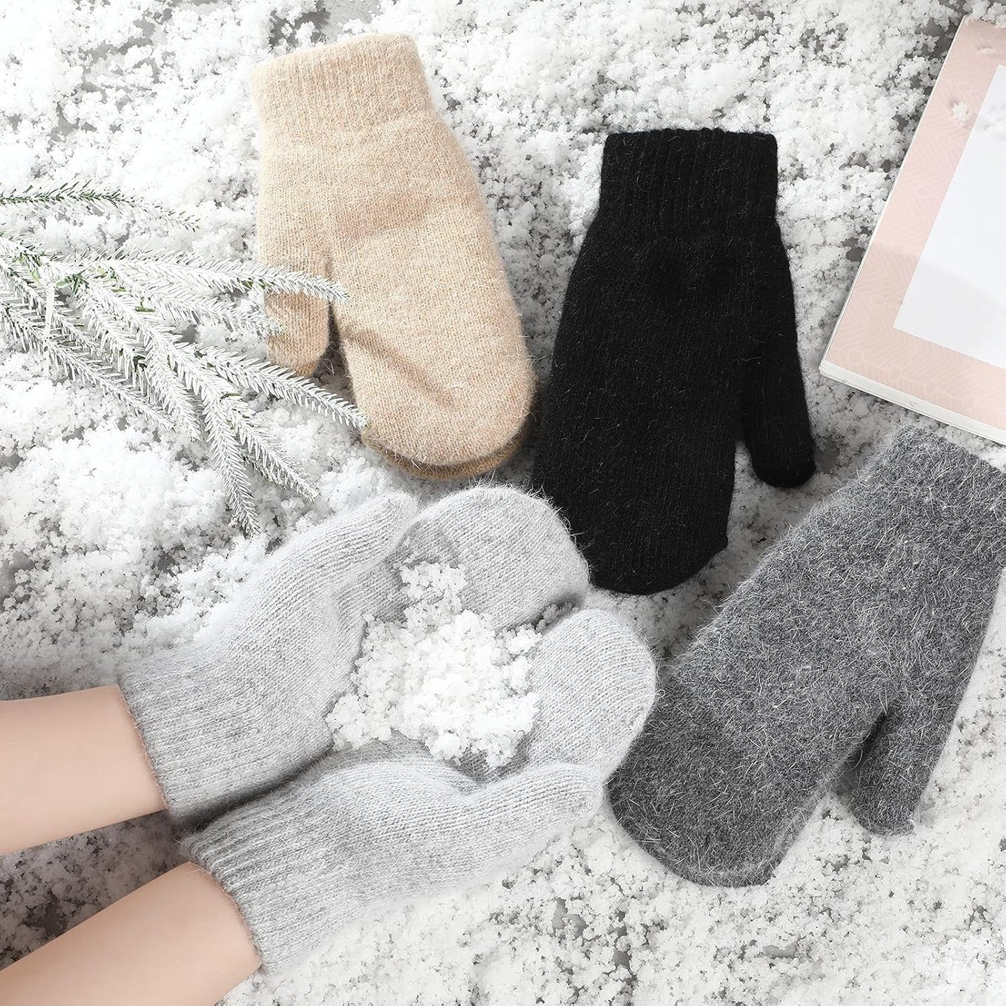 Women's Winter Mittens - Knitted Gloves, Warm Fleece & Double Wool V1258-DP02-C-2208