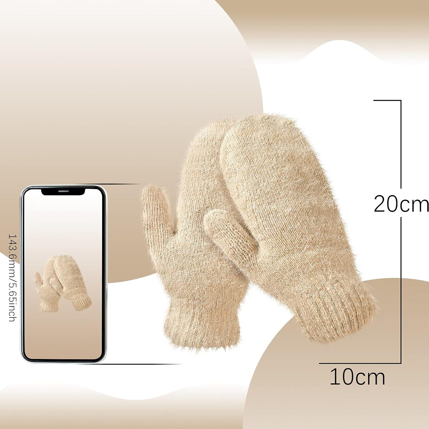 Women's Winter Mittens - Knitted Gloves, Warm Fleece & Double Wool V1258-DP02-C-2208