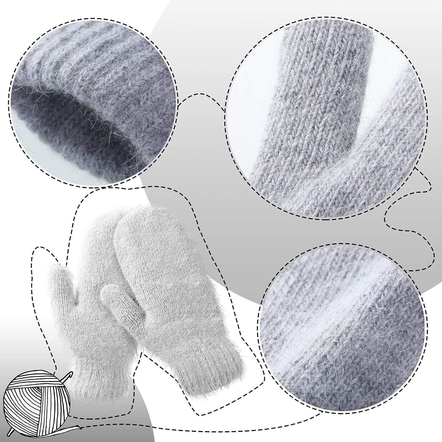 Women's Winter Mittens - Knitted Gloves, Warm Fleece & Double Wool V1258-DP02-C-2208