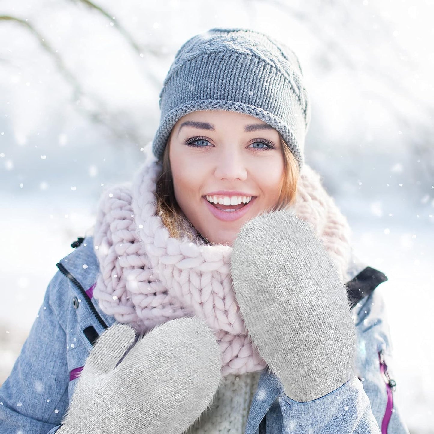 Women's Winter Mittens - Knitted Gloves, Warm Fleece & Double Wool V1258-DP02-C-2208
