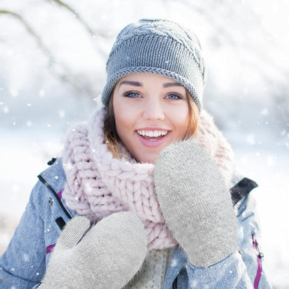 Women's Winter Mittens - Knitted Gloves, Warm Fleece & Double Wool V1258-DP02-C-2208