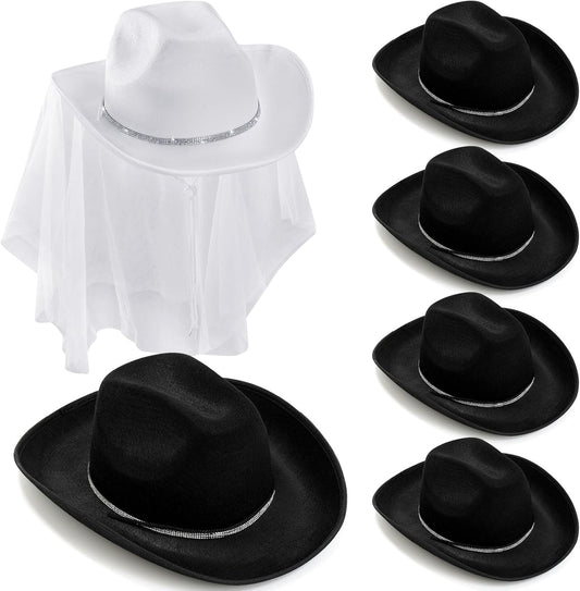 6 Pack Women Cowgirl Cowboy Hats Western Rhinestone Hat for Bachelorette Bridal Shower Wedding Party Dress up V1258-DP02-C-2210