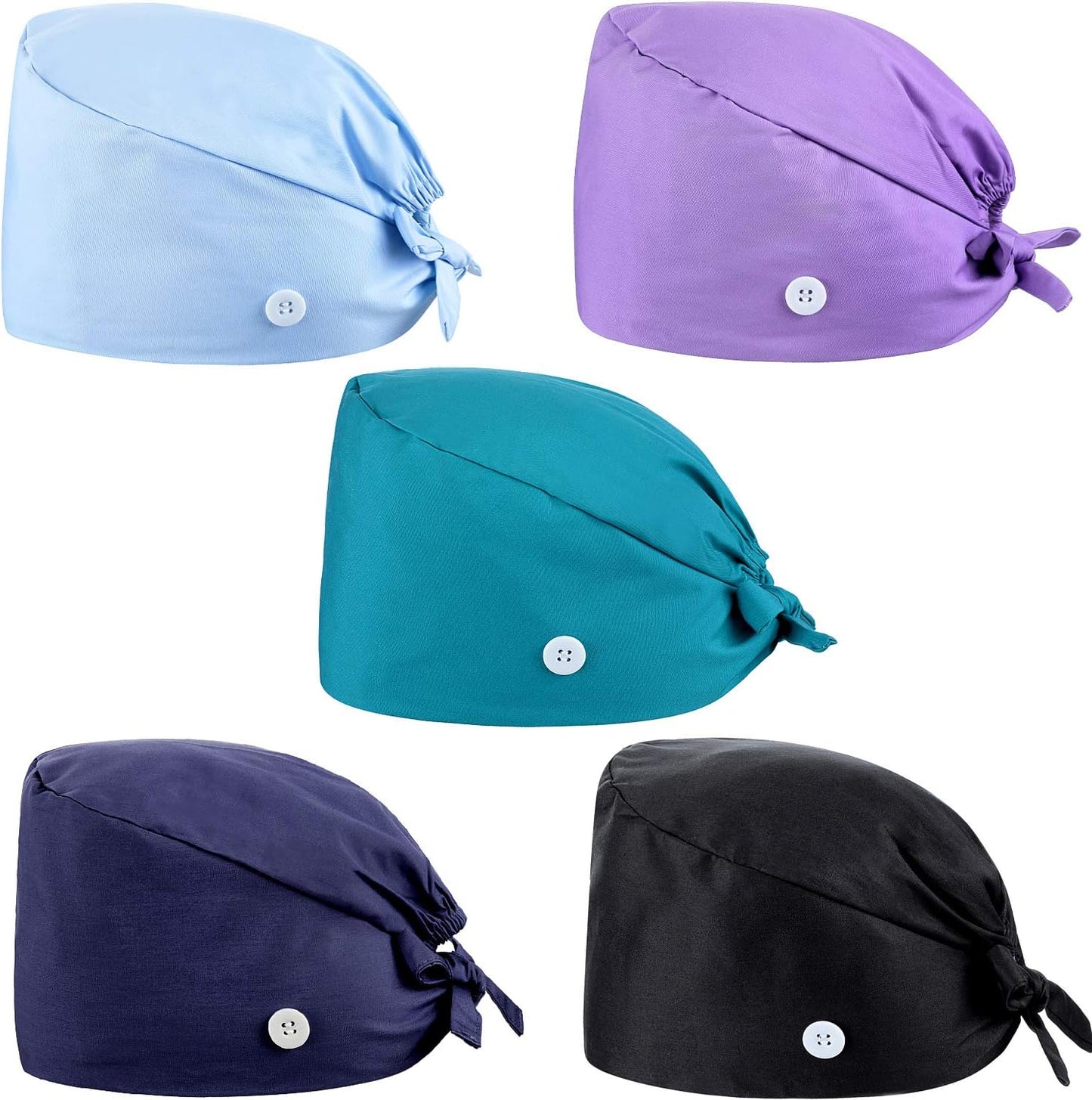 5 Pcs Surgical Working Caps with Button Adjustable Gourd Shaped Bouffant Working Hats with Sweatband Tie Back V1258-DP02-C-2211
