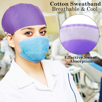 5 Pcs Surgical Working Caps with Button Adjustable Gourd Shaped Bouffant Working Hats with Sweatband Tie Back V1258-DP02-C-2211