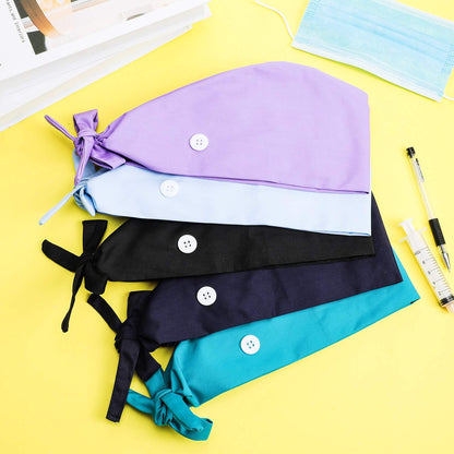 5 Pcs Surgical Working Caps with Button Adjustable Gourd Shaped Bouffant Working Hats with Sweatband Tie Back V1258-DP02-C-2211