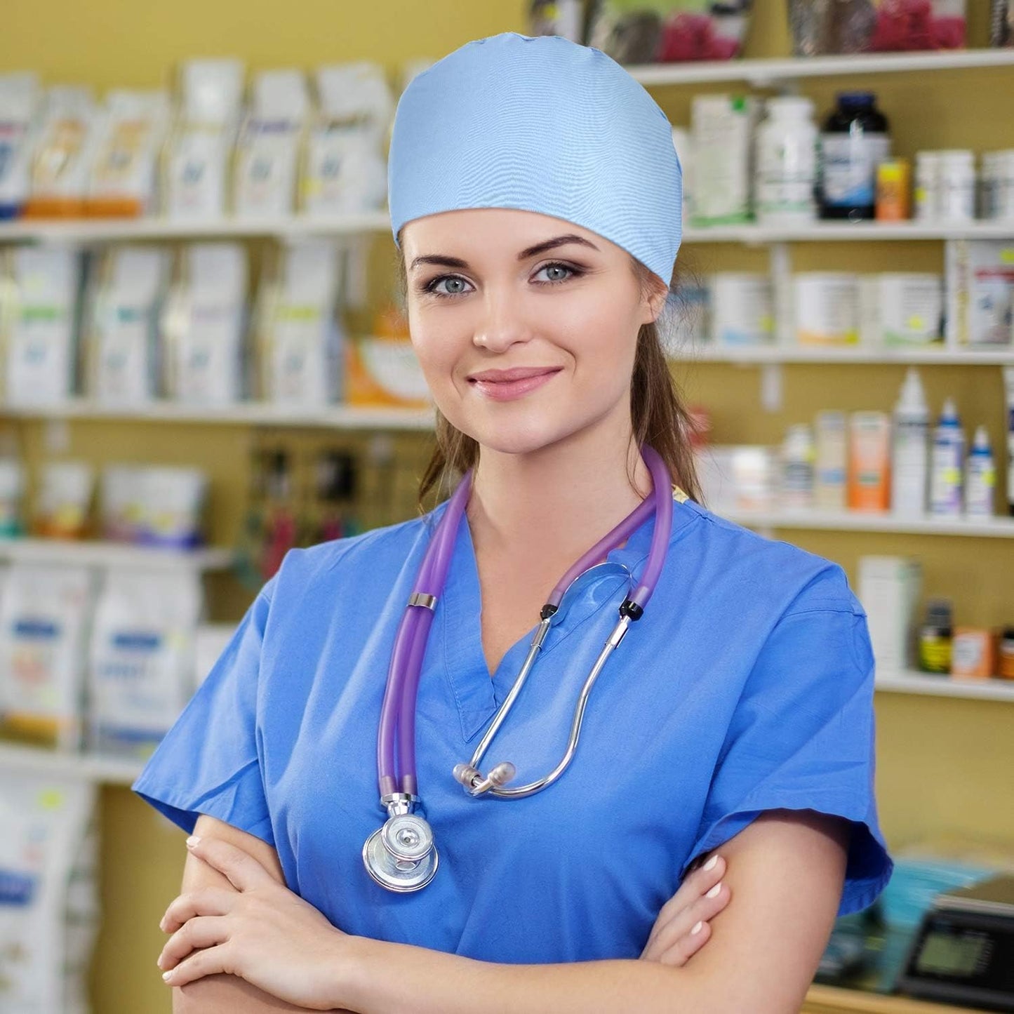 5 Pcs Surgical Working Caps with Button Adjustable Gourd Shaped Bouffant Working Hats with Sweatband Tie Back V1258-DP02-C-2211