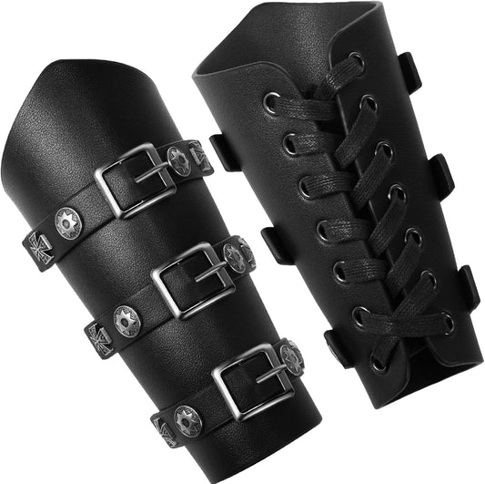 2 Pcs Halloween Faux Leather Arm Guards Medieval Belt Leather Buckle Bracers Viking Renaissance Accessories V1258-DP02-C-2213