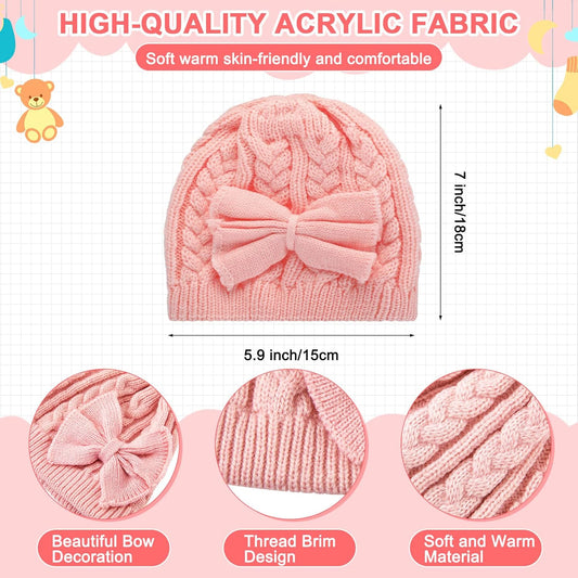 3 Set Toddler Hat Glove Set, Kids Winter Hats Warm Knitted Beanie Mittens Gloves with Bow for Baby Girls Boys V1258-DP02-C-2214