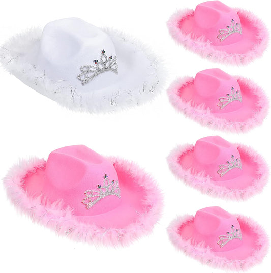 6 Pack Women Cowgirl Cowboy Hats with Feather Western Hat for Bachelorette Bridal Wedding Party Costume Dress V1258-DP02-C-2215