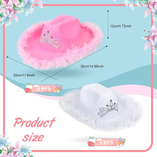 6 Pack Women Cowgirl Cowboy Hats with Feather Western Hat for Bachelorette Bridal Wedding Party Costume Dress V1258-DP02-C-2215