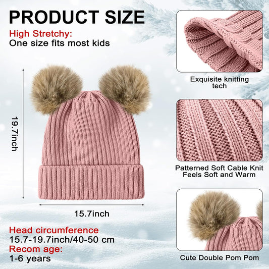 3 Set Toddler Hat Glove Set, Kids Winter Hats Warm Knitted Beanie Mittens Gloves with Bow for Baby Girls Boys V1258-DP02-C-2217