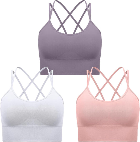 3 Pcs Strappy Sports Bras for Women Crisscross for Yoga Running Support Yoga Bra Padded Workout Bras V1258-DP02-C-2221