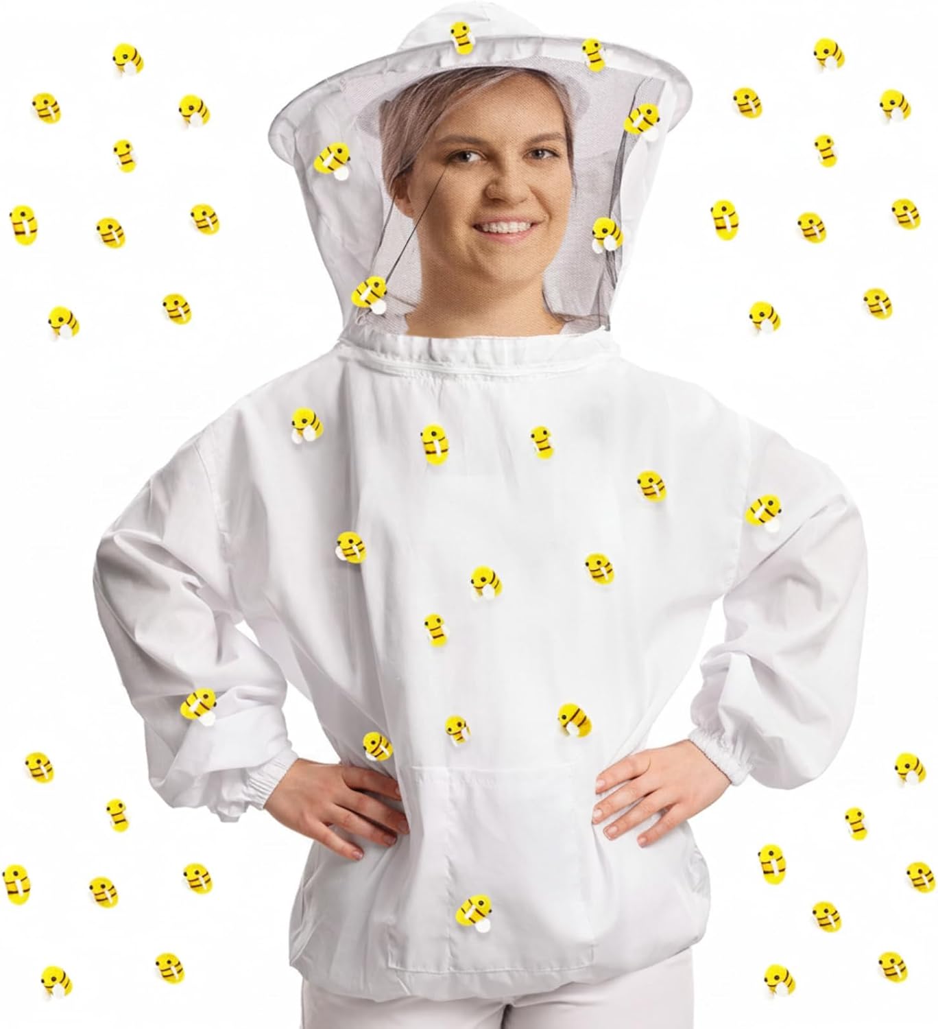 41 Pcs Halloween Beekeeper Costume Set Include 1 Beekeeper Set 20 Felt Bee 20 Round Tape for Cosplay(Large) V1258-DP02-C-2225