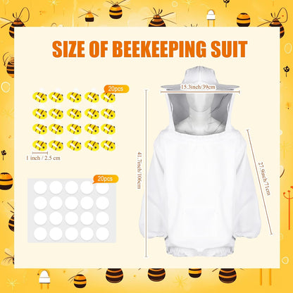 41 Pcs Halloween Beekeeper Costume Set Include 1 Beekeeper Set 20 Felt Bee 20 Round Tape for Cosplay(Large) V1258-DP02-C-2225