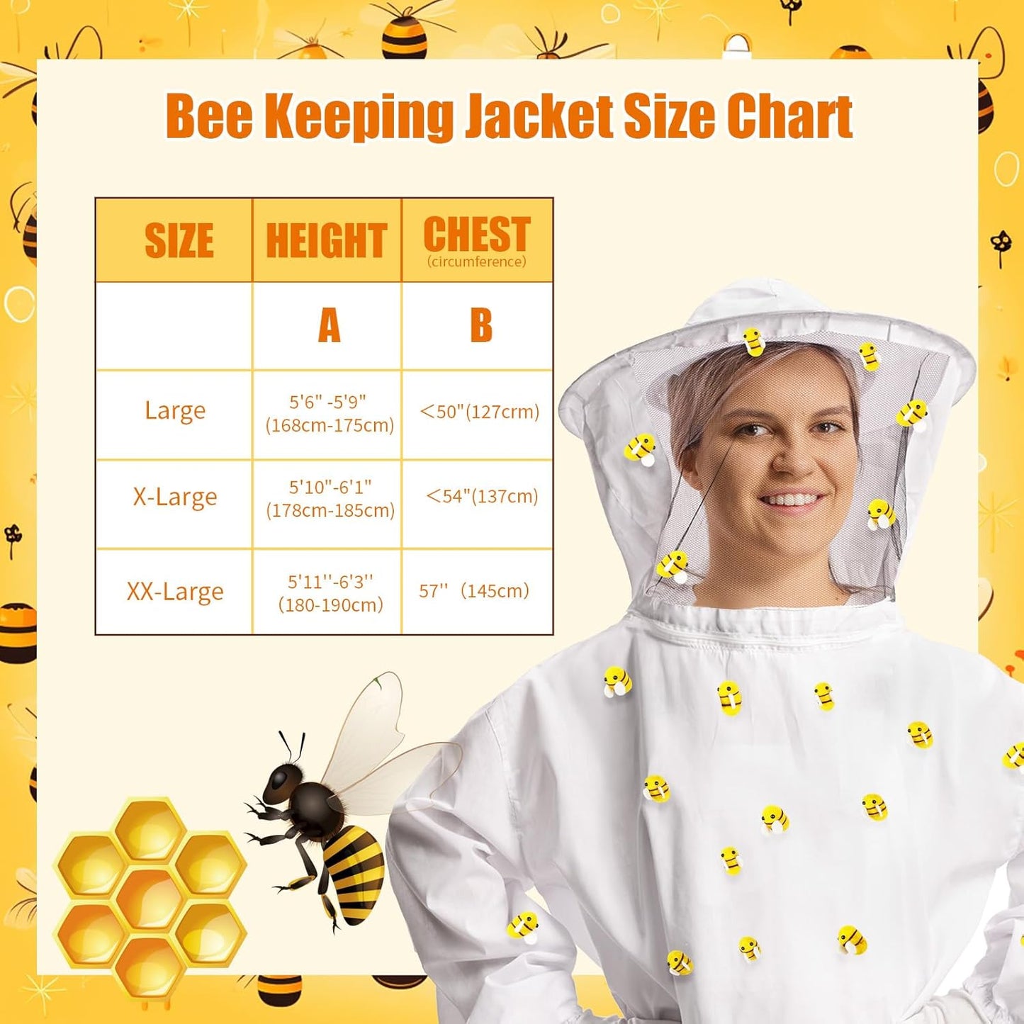 41 Pcs Halloween Beekeeper Costume Set Include 1 Beekeeper Set 20 Felt Bee 20 Round Tape for Cosplay(Large) V1258-DP02-C-2225
