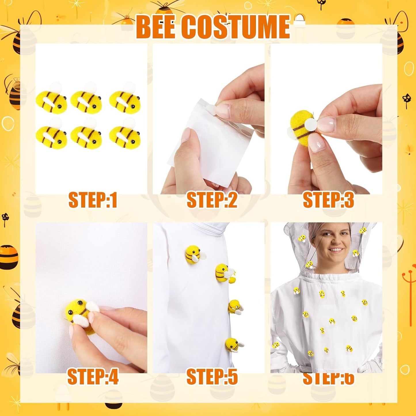 41 Pcs Halloween Beekeeper Costume Set Include 1 Beekeeper Set 20 Felt Bee 20 Round Tape for Cosplay(Large) V1258-DP02-C-2225