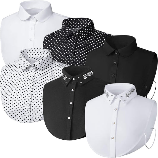 Women's Fake Collar Detachable Dickey Collar Faux False Polka Dots Half Shirts Blouse for Women Girls (Black V1258-DP02-C-2226