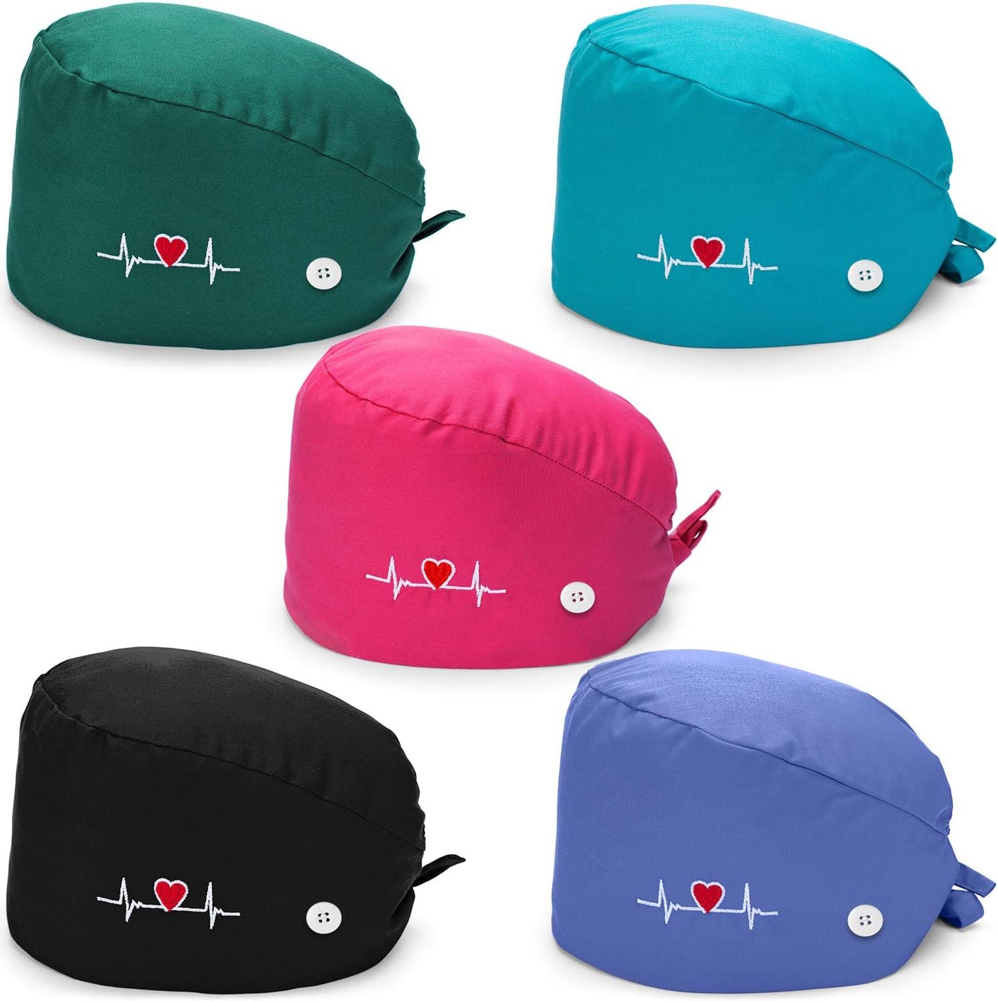 5 Pieces Bouffant Cap with Buttons Unisex Sweatband Adjustable Tie Back Hat V1258-DP02-C-2231