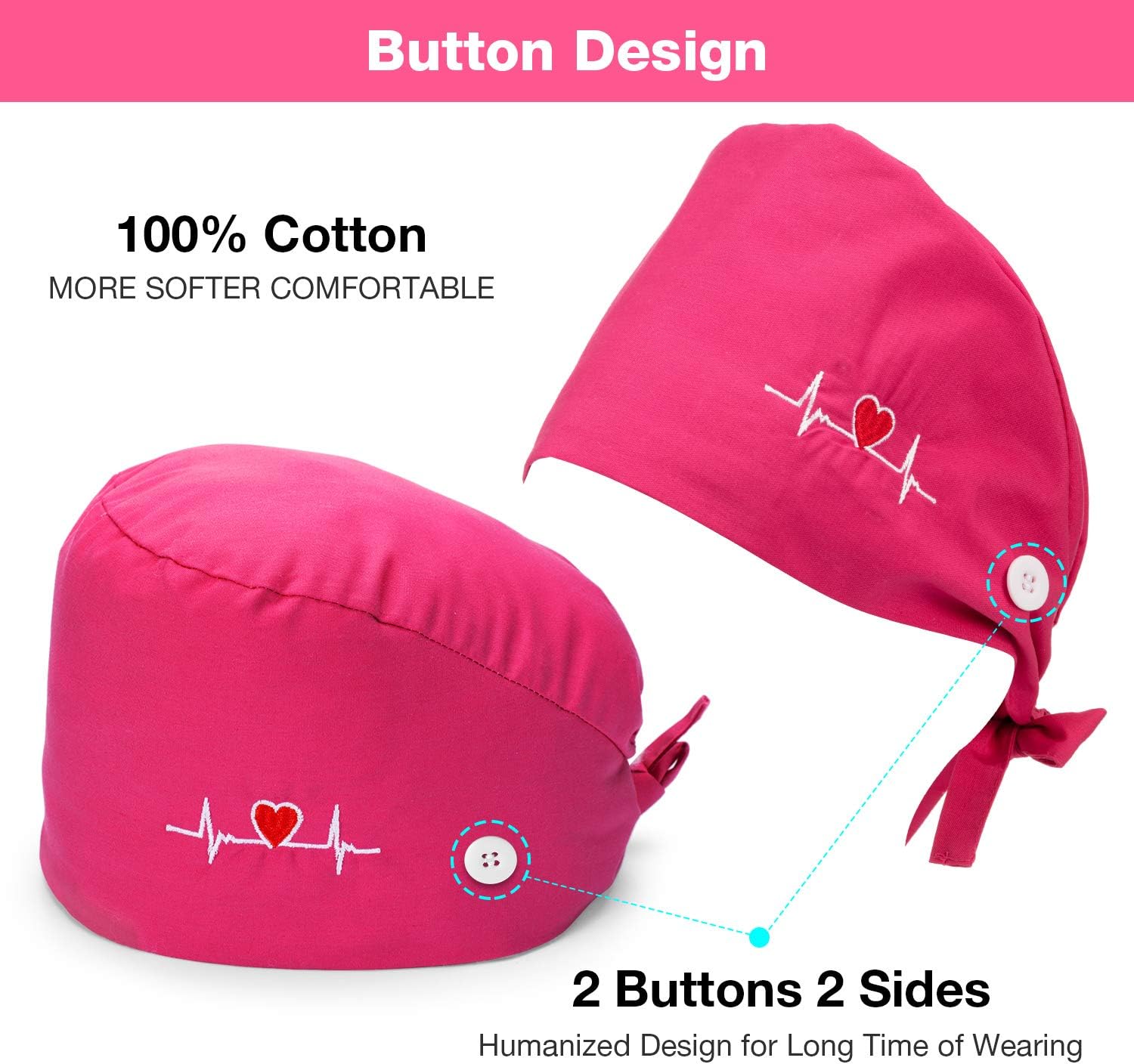 5 Pieces Bouffant Cap with Buttons Unisex Sweatband Adjustable Tie Back Hat V1258-DP02-C-2231