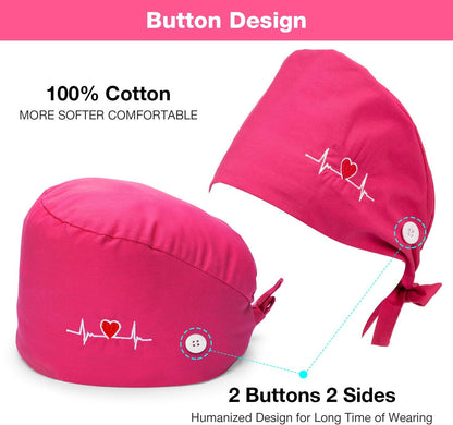 5 Pieces Bouffant Cap with Buttons Unisex Sweatband Adjustable Tie Back Hat V1258-DP02-C-2231