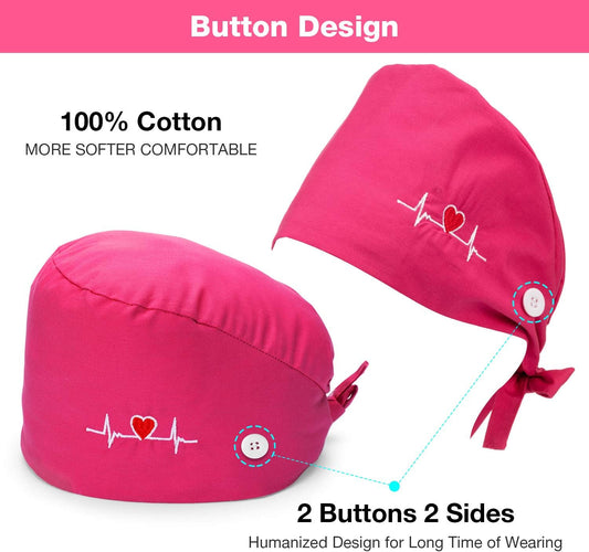 5 Pieces Bouffant Cap with Buttons Unisex Sweatband Adjustable Tie Back Hat V1258-DP02-C-2231