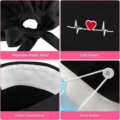 5 Pieces Bouffant Cap with Buttons Unisex Sweatband Adjustable Tie Back Hat V1258-DP02-C-2231