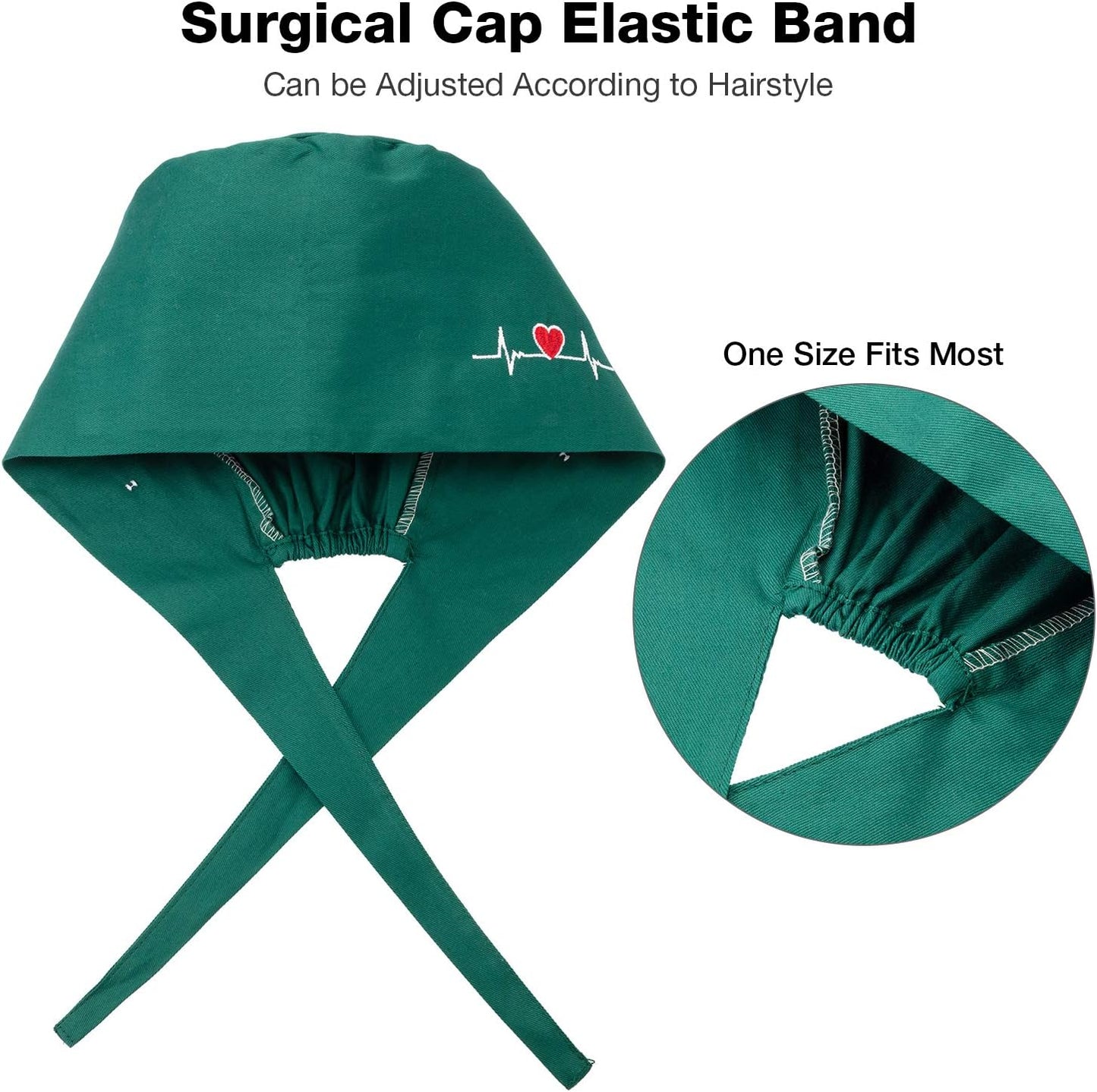 5 Pieces Bouffant Cap with Buttons Unisex Sweatband Adjustable Tie Back Hat V1258-DP02-C-2231