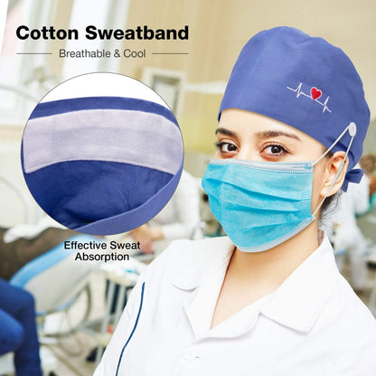 5 Pieces Bouffant Cap with Buttons Unisex Sweatband Adjustable Tie Back Hat V1258-DP02-C-2231