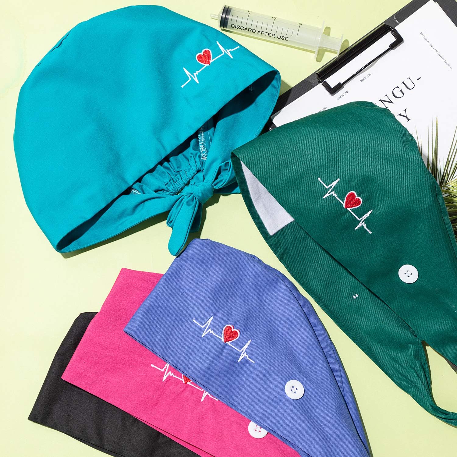5 Pieces Bouffant Cap with Buttons Unisex Sweatband Adjustable Tie Back Hat V1258-DP02-C-2231