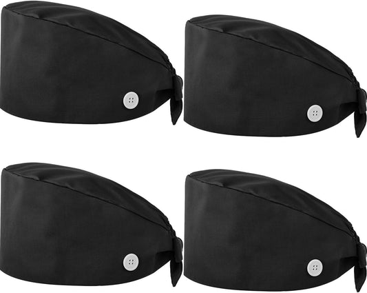 4 Pieces Bouffant Scrub Caps Adjustable Button Sweatband Hats Tie Back Hats for Women Men V1258-DP02-C-2234
