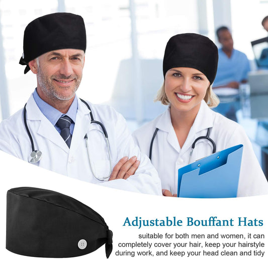 4 Pieces Bouffant Scrub Caps Adjustable Button Sweatband Hats Tie Back Hats for Women Men V1258-DP02-C-2234