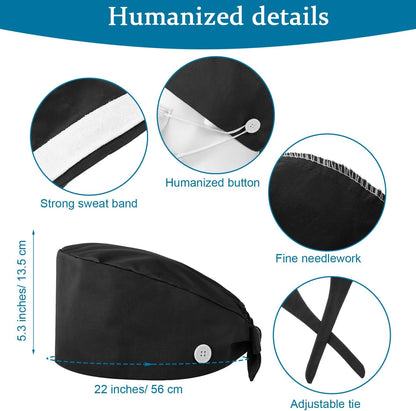 4 Pieces Bouffant Scrub Caps Adjustable Button Sweatband Hats Tie Back Hats for Women Men V1258-DP02-C-2234