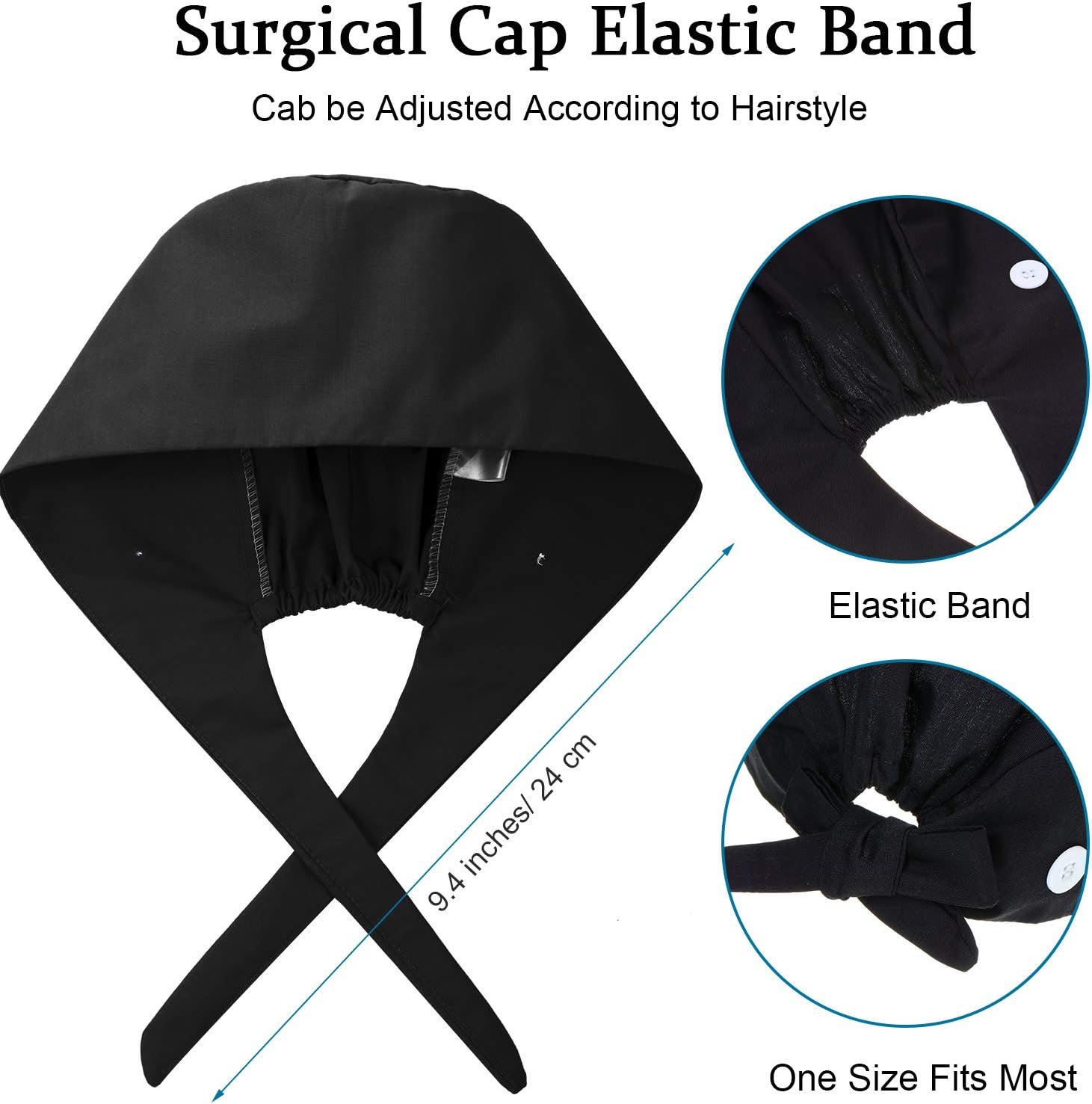 4 Pieces Bouffant Scrub Caps Adjustable Button Sweatband Hats Tie Back Hats for Women Men V1258-DP02-C-2234