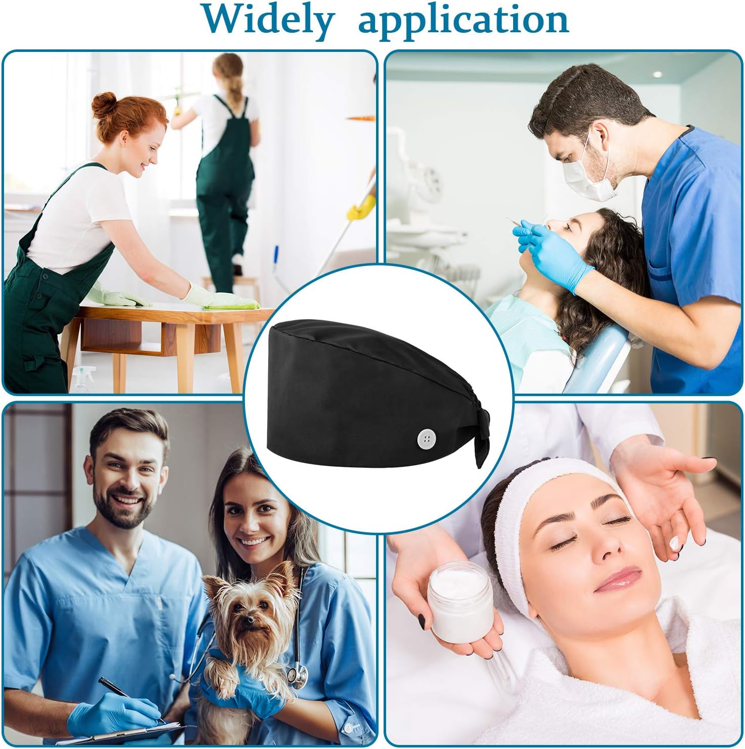 4 Pieces Bouffant Scrub Caps Adjustable Button Sweatband Hats Tie Back Hats for Women Men V1258-DP02-C-2234