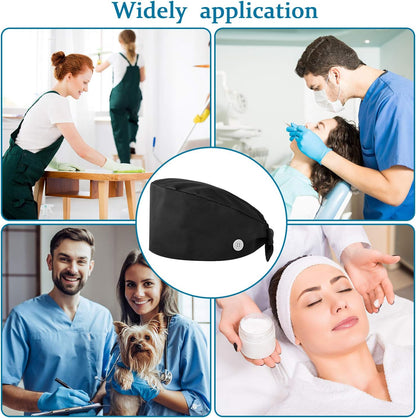 4 Pieces Bouffant Scrub Caps Adjustable Button Sweatband Hats Tie Back Hats for Women Men V1258-DP02-C-2234