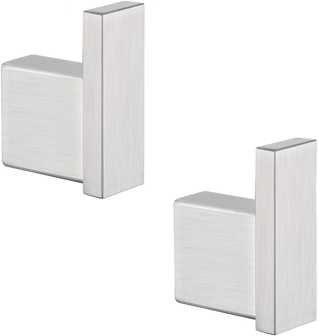 Brushed Nickel Towel Hook for Bathroom Square Modern Wall Mounted Robe Hook Coat Hooks Wall Hook Contemporary V1258-DP02-C-2236
