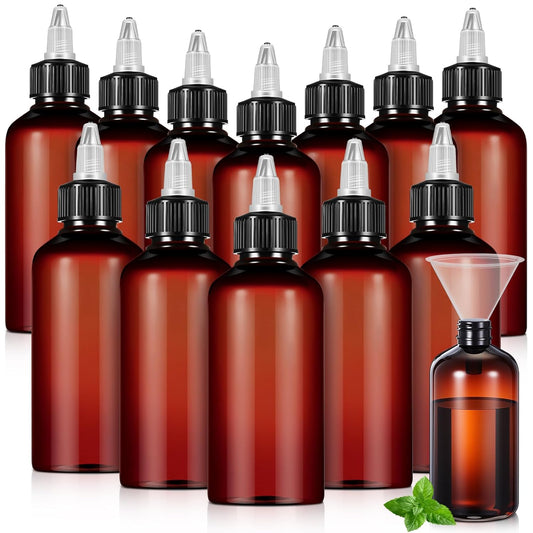 12 Pcs 8 oz Brown Squeeze Bottle Twist Top Applicator Empty Hair Oiling Bottle with Funnels Refillable V1258-DP02-C-2248
