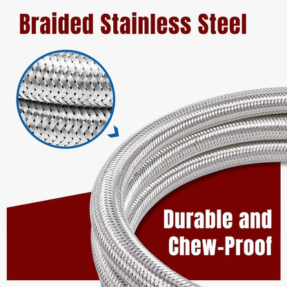 15 Inch RV Propane Hose with Gauge, Stainless Steel Braided Camper Tank Hose for Dual Stage Regulator, 1/4 V1258-DP02-C-225