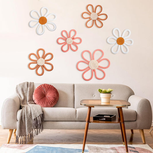 6 Pcs Boho Nursery Decor Daisy Flower Woven Macrame Wall Hanging 3 Size Daisy Flower Wall Decor Bohemian V1258-DP02-C-2250