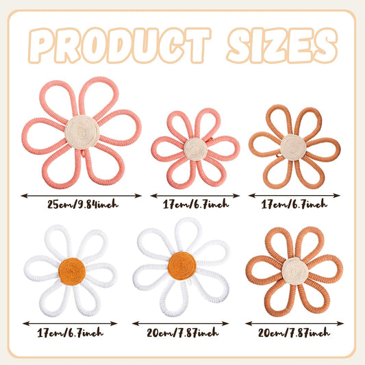 6 Pcs Boho Nursery Decor Daisy Flower Woven Macrame Wall Hanging 3 Size Daisy Flower Wall Decor Bohemian V1258-DP02-C-2250