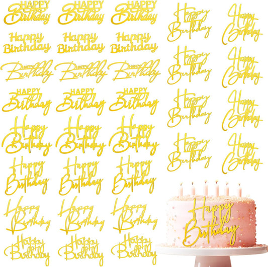 50 Pcs Happy Birthday Cake Toppers Bulk Mirror Acrylic Cupcake Topper Cupcake Decorations Happy Birthday Sign V1258-DP02-C-2255