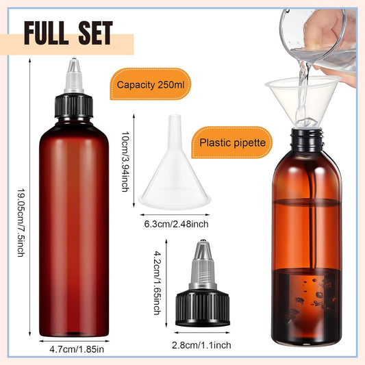 36 Pcs 8 oz Squeeze Bottle Twist Top Applicator Bottles Empty Hair Oil Bottle with Funnels Refillable Amber V1258-DP02-C-2261