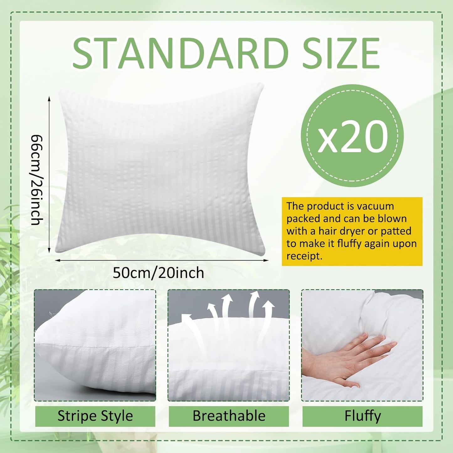 20 Pcs Standard Bed Pillows for Sleeping Soft Down Alternative Hotel Bedding Pillows Inserts for Stomach Side V1258-DP02-C-2269