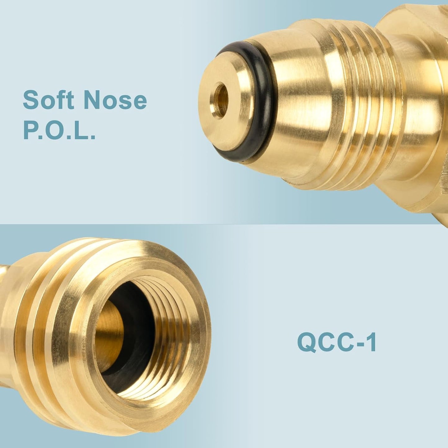 POL to QCC1 Propane Tank Adapter - Old to New, 100 lb LP Tank Valve to Type-1 Fitting, Solid Brass, 2 Pack V1258-DP02-C-227