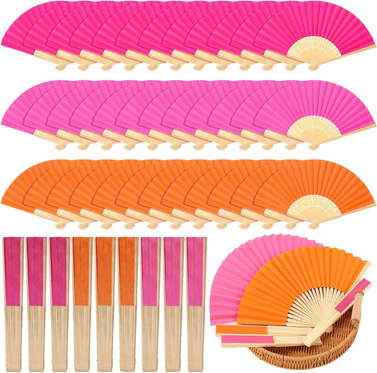 36 Pcs Pink and Orange Party Hand Fan with Gift Bags Decorative Bamboo Folding Fans Bulk Thanks for Coming V1258-DP02-C-2270